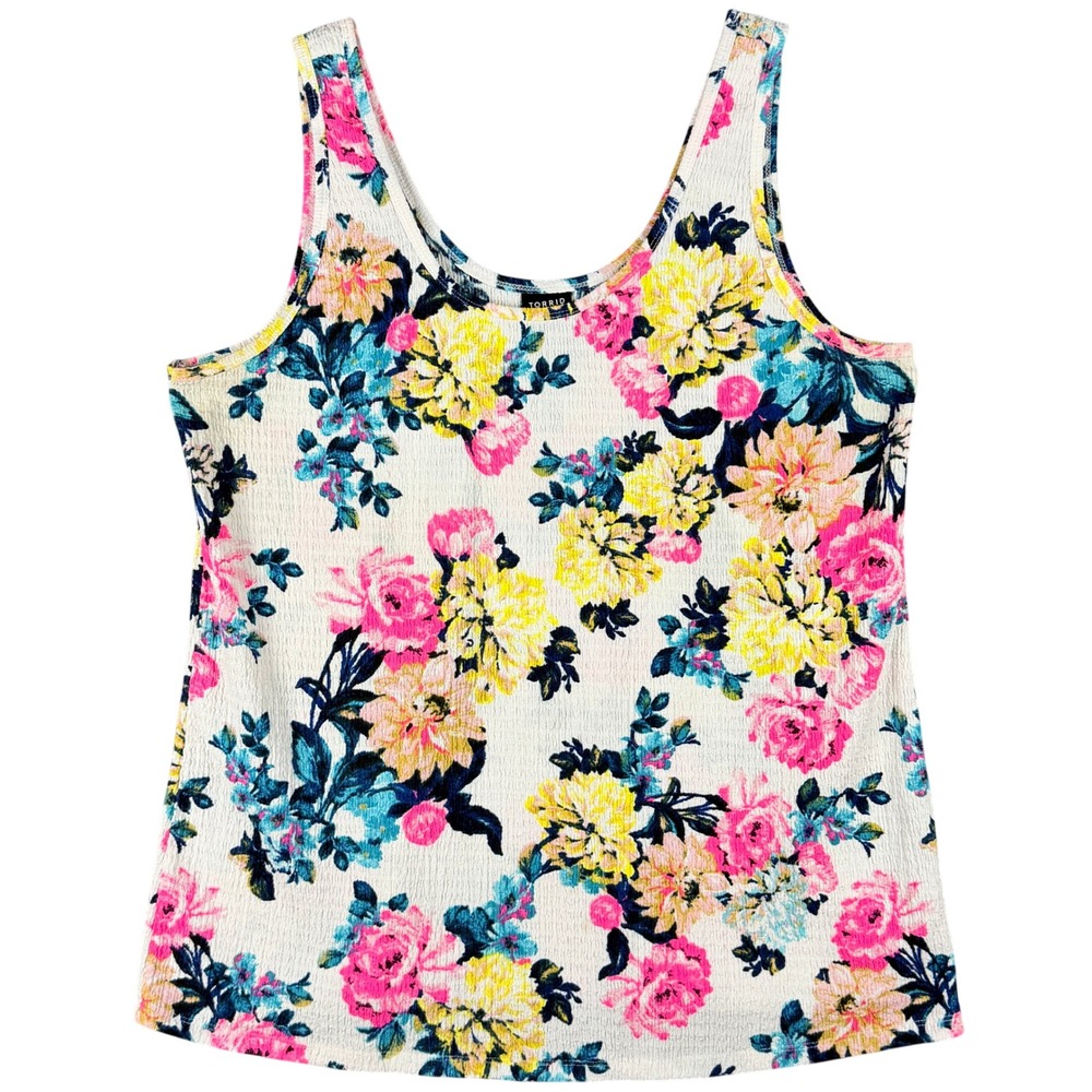Torrid Women's Size 3 (22/24) Floral Tank Top Multicolor Textured Scoop Neck